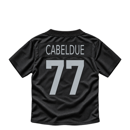Las Vegas Raiders jersey keychain — Bryce Cabeldue #77. Exact saved player artwork preview.