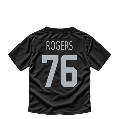 Las Vegas Raiders jersey keychain — Caleb Rogers #76. Exact saved player artwork preview.