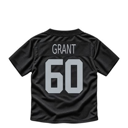Las Vegas Raiders jersey keychain — Charles Grant #60. Exact saved player artwork preview.