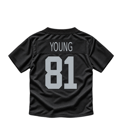 Las Vegas Raiders jersey keychain — Dareke Young #81. Exact saved player artwork preview.