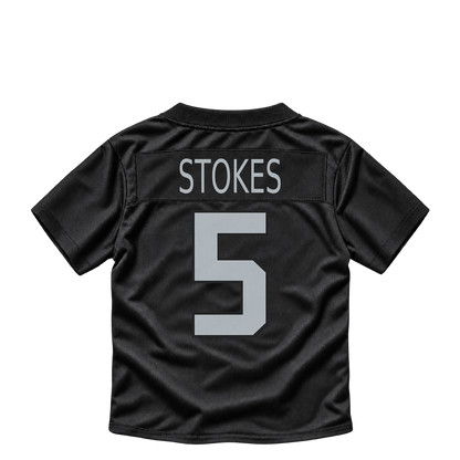 Las Vegas Raiders jersey keychain — Eric Stokes #5. Exact saved player artwork preview.