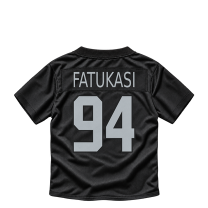 Las Vegas Raiders jersey keychain — Folorunso Fatukasi #94. Exact saved player artwork preview.