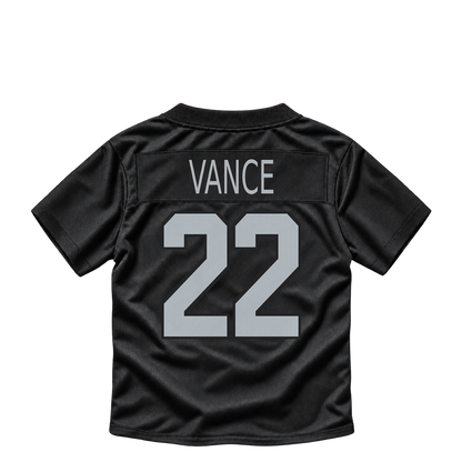 Las Vegas Raiders jersey keychain — Greedy Vance #22. Exact saved player artwork preview.