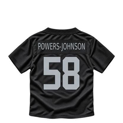 Las Vegas Raiders jersey keychain — Jackson Powers-Johnson #58. Exact saved player artwork preview.