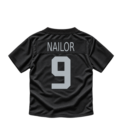 Las Vegas Raiders jersey keychain — Jalen Nailor #9. Exact saved player artwork preview.