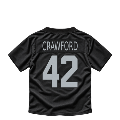 Las Vegas Raiders jersey keychain — Keyron Crawford #42. Exact saved player artwork preview.