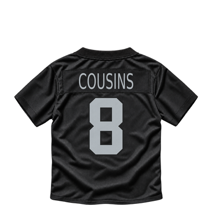 Las Vegas Raiders jersey keychain — Kirk Cousins #8. Exact saved player artwork preview.