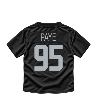 Las Vegas Raiders jersey keychain — Kwity Paye #95. Exact saved player artwork preview.
