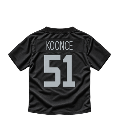 Las Vegas Raiders jersey keychain — Malcolm Koonce #51. Exact saved player artwork preview.
