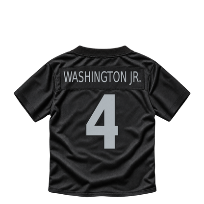 Las Vegas Raiders jersey keychain — Mike Washington Jr. #4. Exact saved player artwork preview.