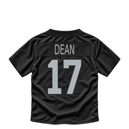 Las Vegas Raiders jersey keychain — Nakobe Dean #17. Exact saved player artwork preview.