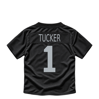 Las Vegas Raiders jersey keychain — Tre Tucker #1. Exact saved player artwork preview.