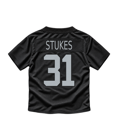 Las Vegas Raiders jersey keychain — Treydan Stukes #31. Exact saved player artwork preview.