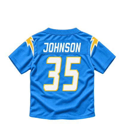 Los Angeles Chargers jersey keychain — Amar Johnson #35. Exact saved player artwork preview.