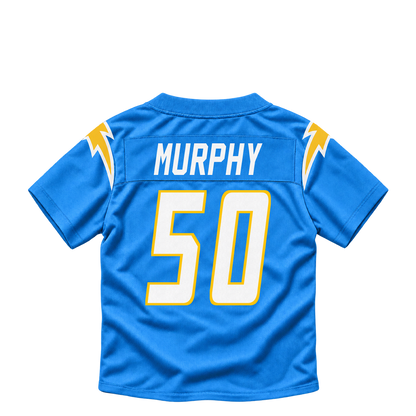 Los Angeles Chargers jersey keychain — Caleb Murphy #50. Exact saved player artwork preview.