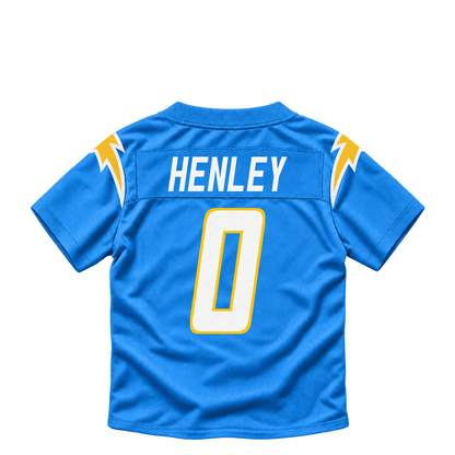 Los Angeles Chargers jersey keychain — Daiyan Henley #0. Exact saved player artwork preview.