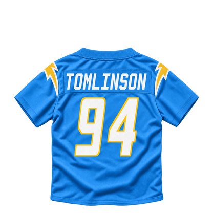 Los Angeles Chargers jersey keychain — Dalvin Tomlinson #94. Exact saved player artwork preview.