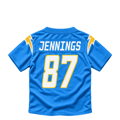 Los Angeles Chargers jersey keychain — Gary Jennings #87. Exact saved player artwork preview.