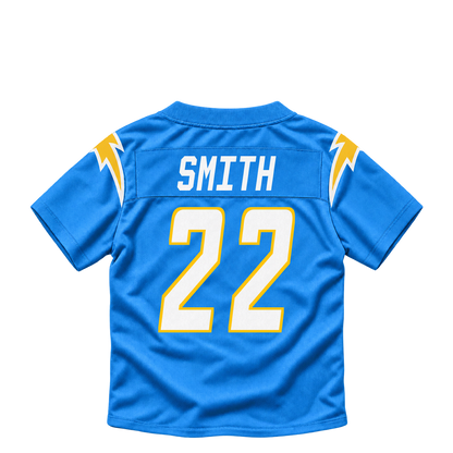 Los Angeles Chargers jersey keychain — Genesis Smith #22. Exact saved player artwork preview.