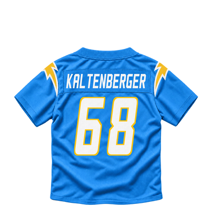 Los Angeles Chargers jersey keychain — Josh Kaltenberger #68. Exact saved player artwork preview.
