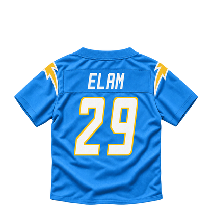 Los Angeles Chargers jersey keychain — Kaiir Elam #29. Exact saved player artwork preview.