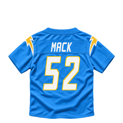 Los Angeles Chargers jersey keychain — Khalil Mack #52. Exact saved player artwork preview.