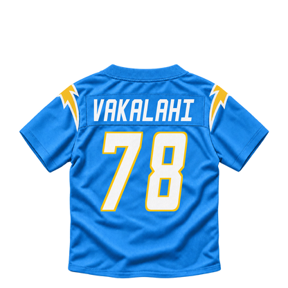 Los Angeles Chargers jersey keychain — Laekin Vakalahi #78. Exact saved player artwork preview.