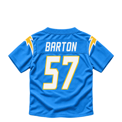 Los Angeles Chargers jersey keychain — Lander Barton #57. Exact saved player artwork preview.