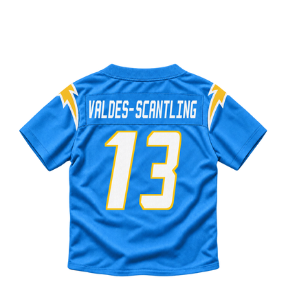Los Angeles Chargers jersey keychain — Marquez Valdes-Scantling #13. Exact saved player artwork preview.