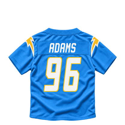 Los Angeles Chargers jersey keychain — Myles Adams #96. Exact saved player artwork preview.