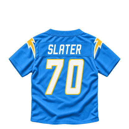 Los Angeles Chargers jersey keychain — Rashawn Slater #70. Exact saved player artwork preview.