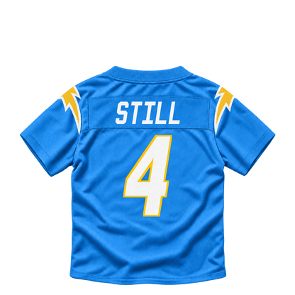 Los Angeles Chargers jersey keychain — Tarheeb Still #4. Exact saved player artwork preview.
