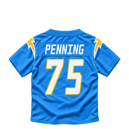 Los Angeles Chargers jersey keychain — Trevor Penning #75. Exact saved player artwork preview.