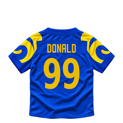 Los Angeles Rams jersey keychain — Aaron Donald #99. Exact saved player artwork preview.