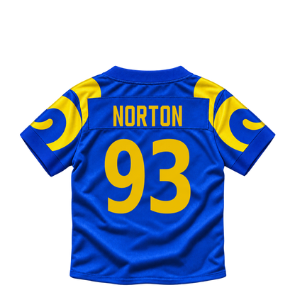 Los Angeles Rams jersey keychain — Bill Norton #93. Exact saved player artwork preview.