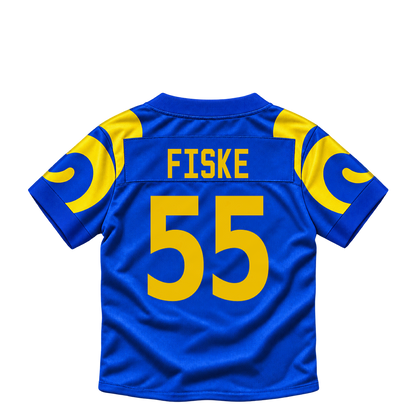 Los Angeles Rams jersey keychain — Braden Fiske #55. Exact saved player artwork preview.