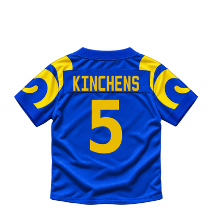 Los Angeles Rams jersey keychain — Kamren Kinchens #5. Exact saved player artwork preview.