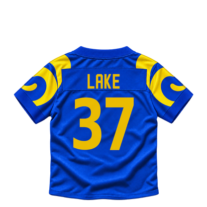 Los Angeles Rams jersey keychain — Quentin Lake #37. Exact saved player artwork preview.