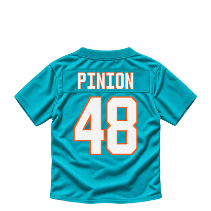 Miami Dolphins jersey keychain — Bradley Pinion #48. Exact saved player artwork preview.
