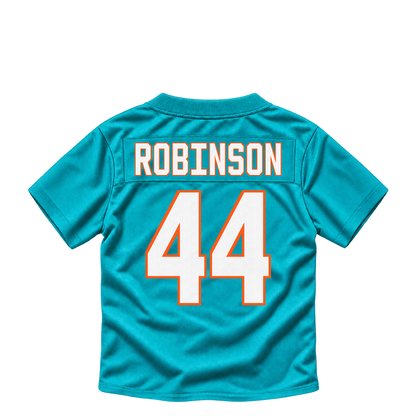 Miami Dolphins jersey keychain — Chop Robinson #44. Exact saved player artwork preview.