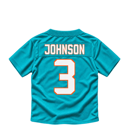 Miami Dolphins jersey keychain — Chris Johnson #3. Exact saved player artwork preview.