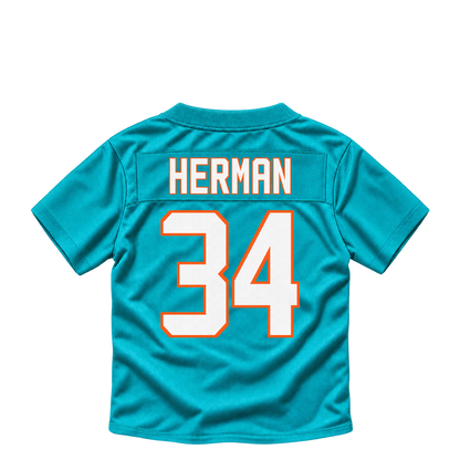 Miami Dolphins jersey keychain — DJ Herman #34. Exact saved player artwork preview.
