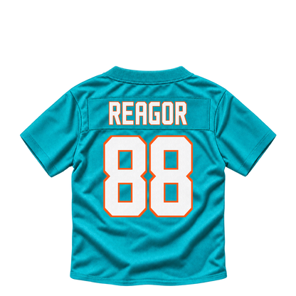 Miami Dolphins jersey keychain — Jalen Reagor #88. Exact saved player artwork preview.