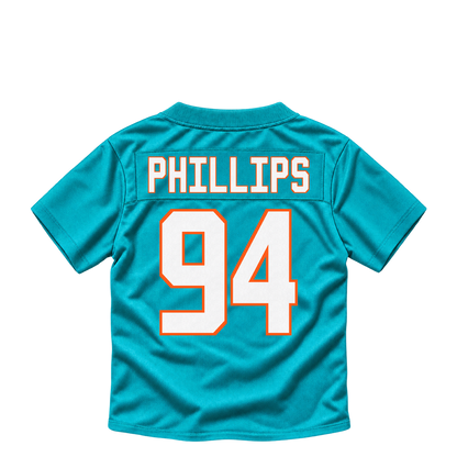 Miami Dolphins jersey keychain — Jordan Phillips #94. Exact saved player artwork preview.