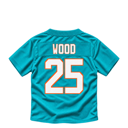 Miami Dolphins jersey keychain — Julius Wood #25. Exact saved player artwork preview.