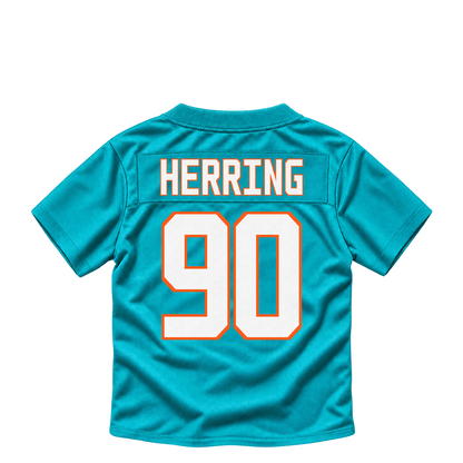 Miami Dolphins jersey keychain — Malik Herring #90. Exact saved player artwork preview.