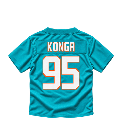 Miami Dolphins jersey keychain — Rene Konga #95. Exact saved player artwork preview.