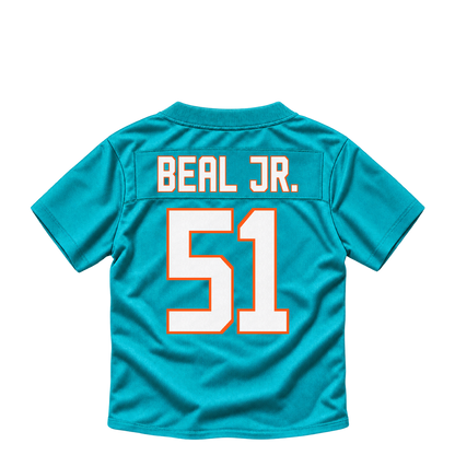 Miami Dolphins jersey keychain — Rob Beal Jr. #51. Exact saved player artwork preview.
