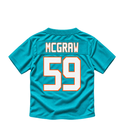 Miami Dolphins jersey keychain — Rodney McGraw #59. Exact saved player artwork preview.