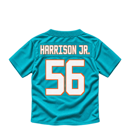 Miami Dolphins jersey keychain — Ronnie Harrison Jr. #56. Exact saved player artwork preview.